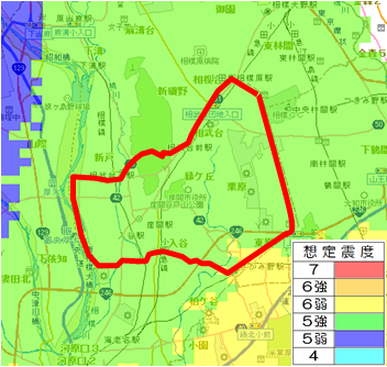 地図：三浦半島断層群の地震　想定震度