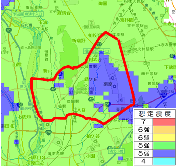 地図： 南海トラフ地震　想定震度