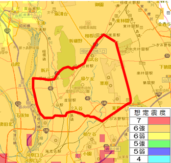 地図：大正型関東地震　想定震度