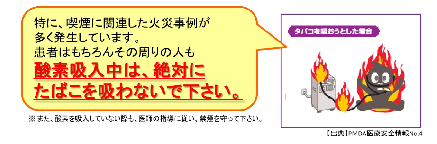 イラスト：酸素吸入中は、絶対にたばこを吸わないでください。