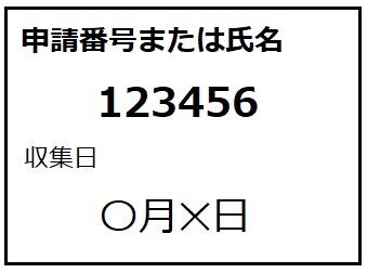 画像:減免申請時に、品物に貼るメモ書き(申請番号または氏名と収集日)