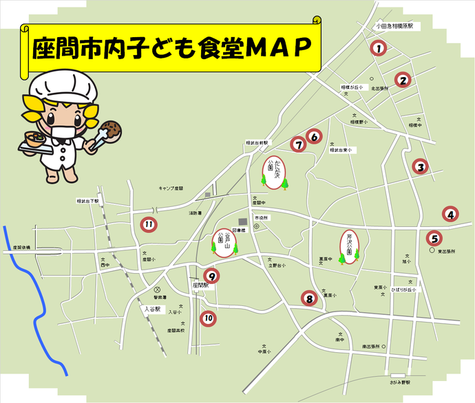 地図：座間市子ども食堂MAP