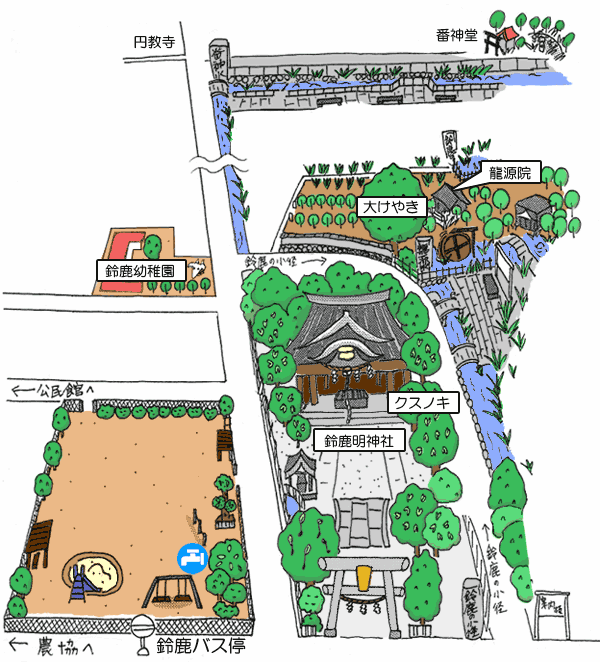 地図：鈴鹿神社横の公園・鈴鹿の小経周辺