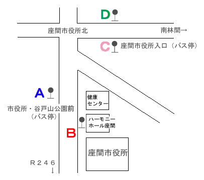 地図：市役所周辺のバス停(略図)