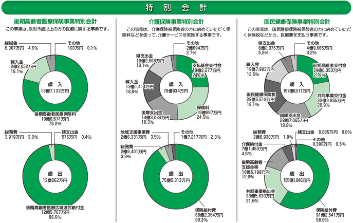 グラフ：円グラフ特別会計　国民健康保険事業特別会計、介護保険事業特別会計、後期高齢者医療保険事業特別会計