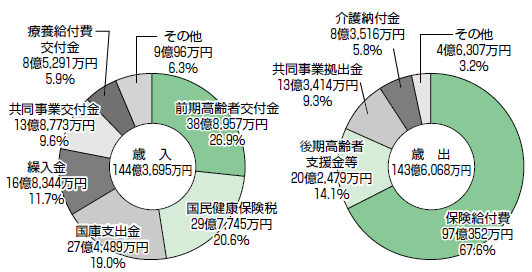 グラフ：円グラフ　国民健康保険事業特別会計　歳入　歳出