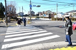 写真：交差点で安全確保に努める交通指導員1