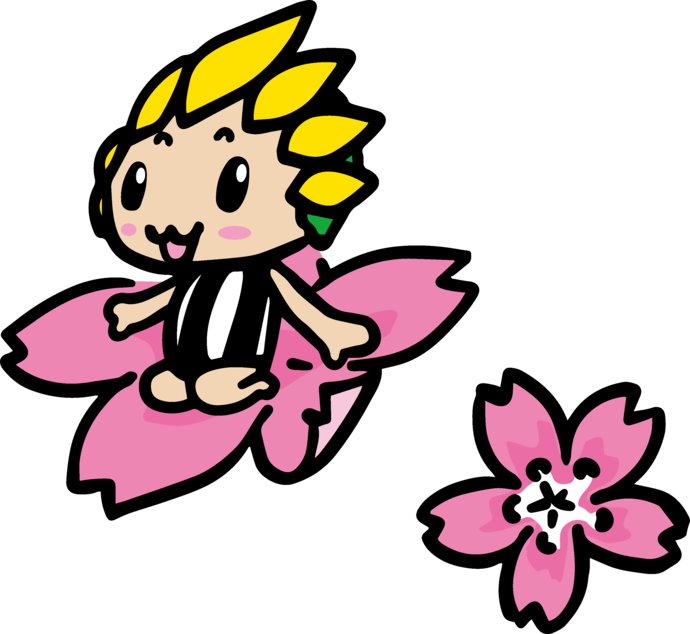 桜の花にすわるざまりん