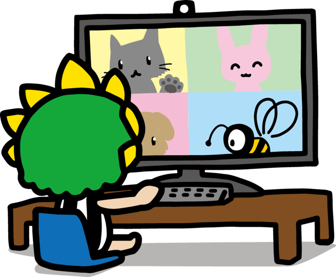 パソコンを操作するざまりん