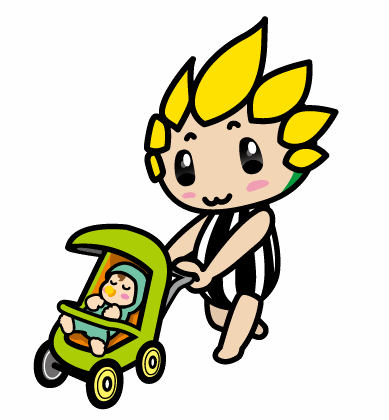 ベビーカーをおすざまりん