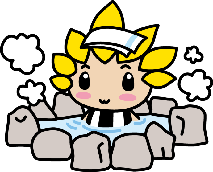 露天風呂に入るざまりん