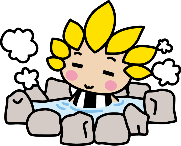 露天風呂に入るざまりん