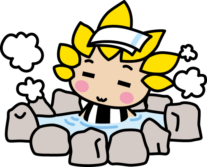 露天風呂に入るざまりん