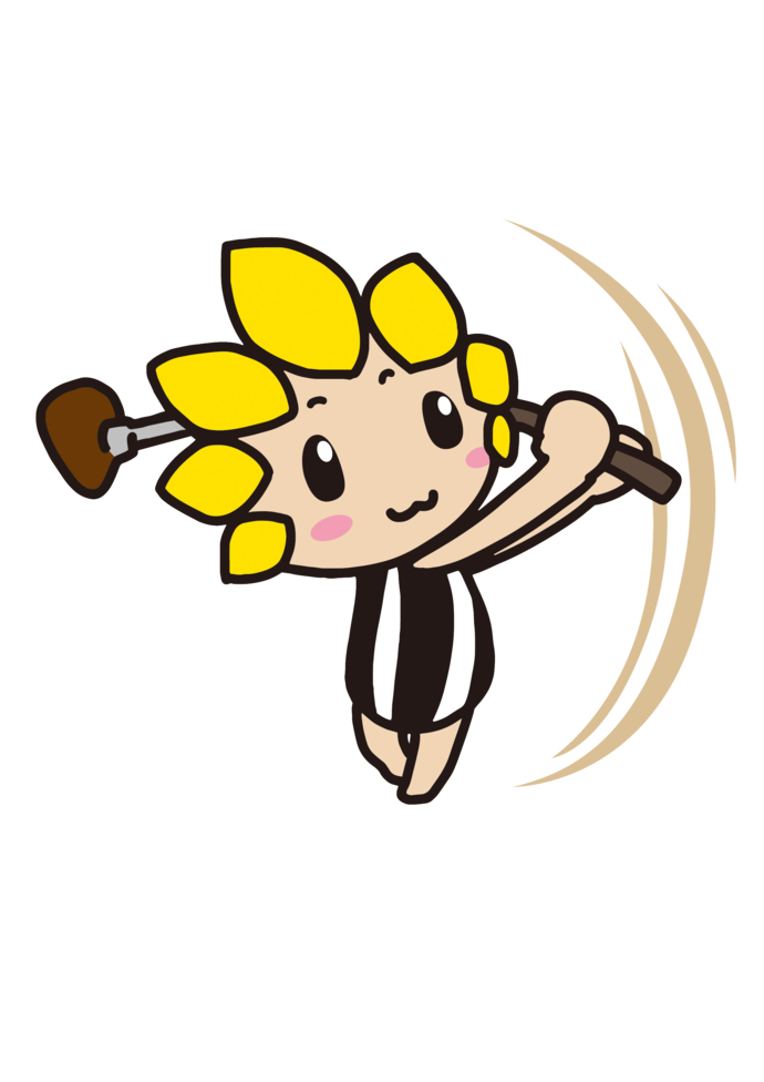 ドライバーをスイングするざまりん