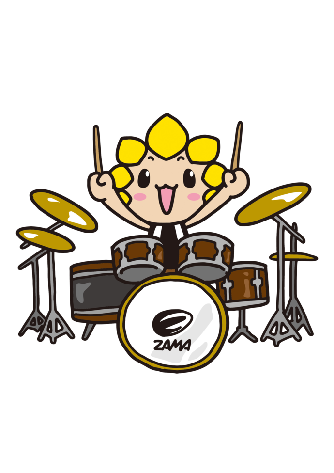 ドラムをたたくざまりん