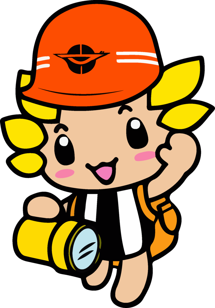 防災グッズを身に着けるざまりん