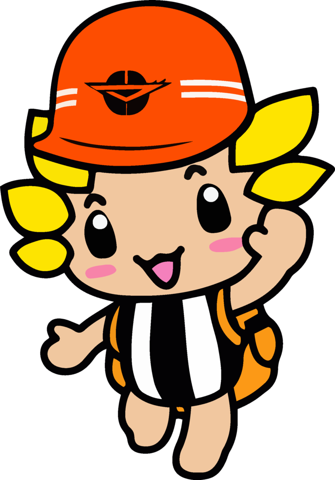 防災グッズを身に着けるざまりん