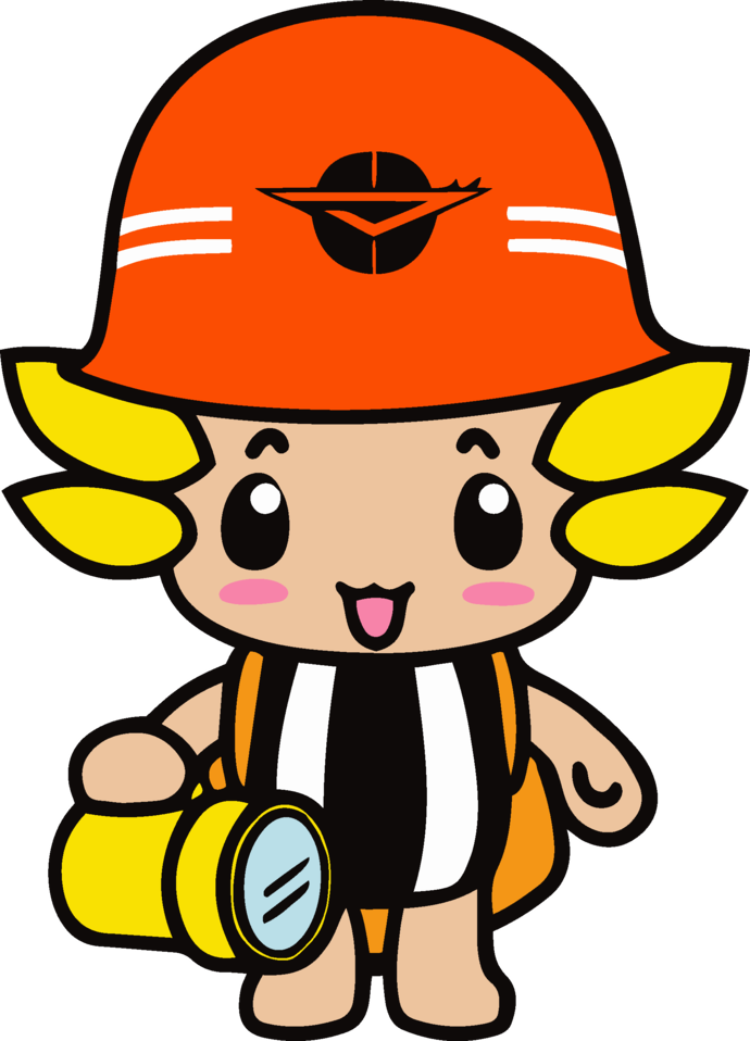防災グッズを身に着けるざまりん