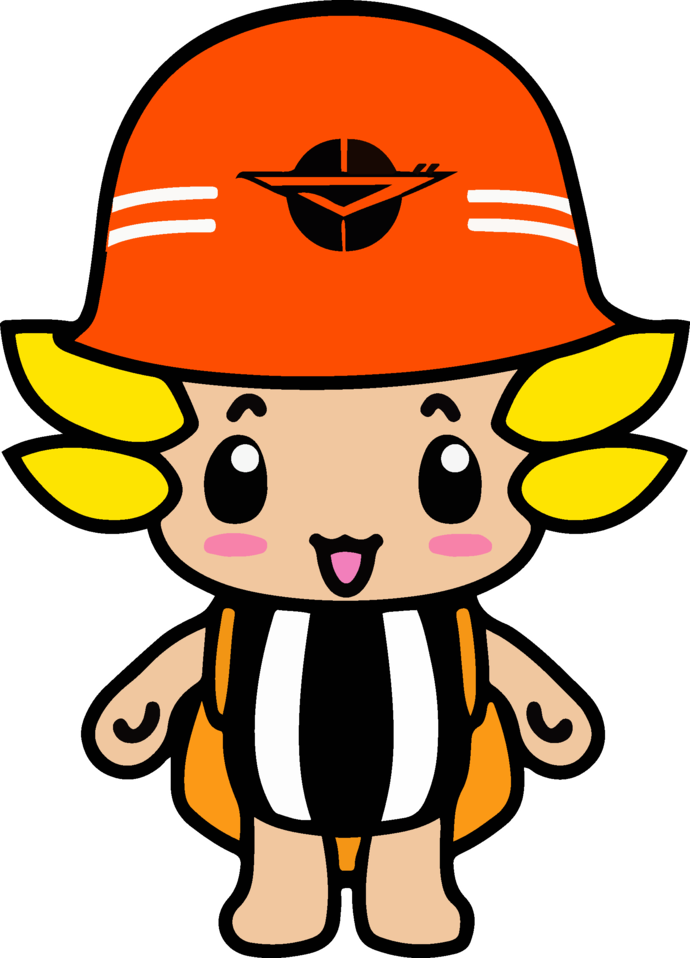 防災グッズを身に着けるざまりん