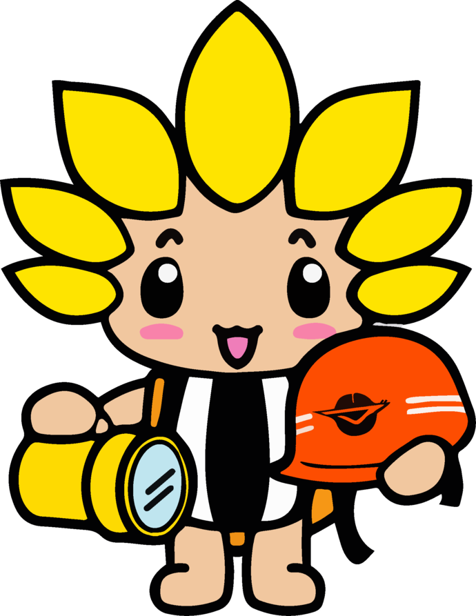 防災グッズを身に着けるざまりん
