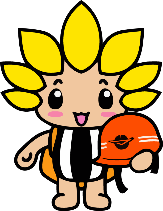 防災グッズを身に着けるざまりん