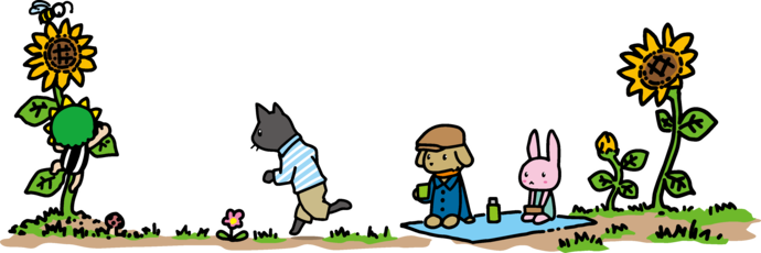 ひまわりをよじのぼるざまりん