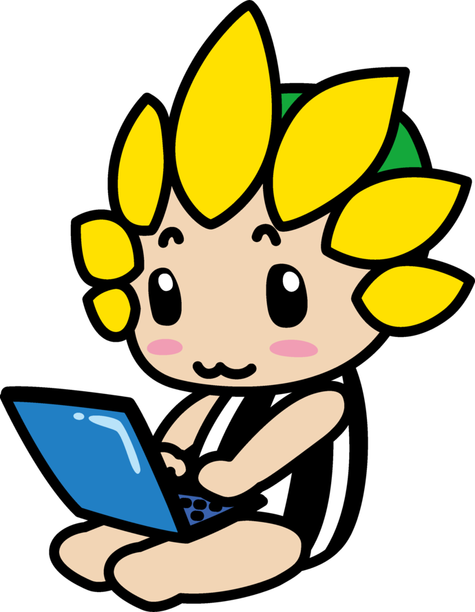 ノートパソコンを操作するざまりん