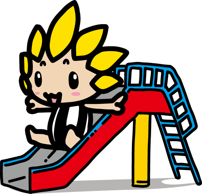 滑り台をすべるざまりん