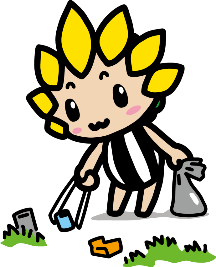 ゴミ拾いをするざまりん