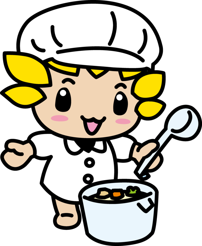 給食の白衣を着てシチューを配膳するざまりん