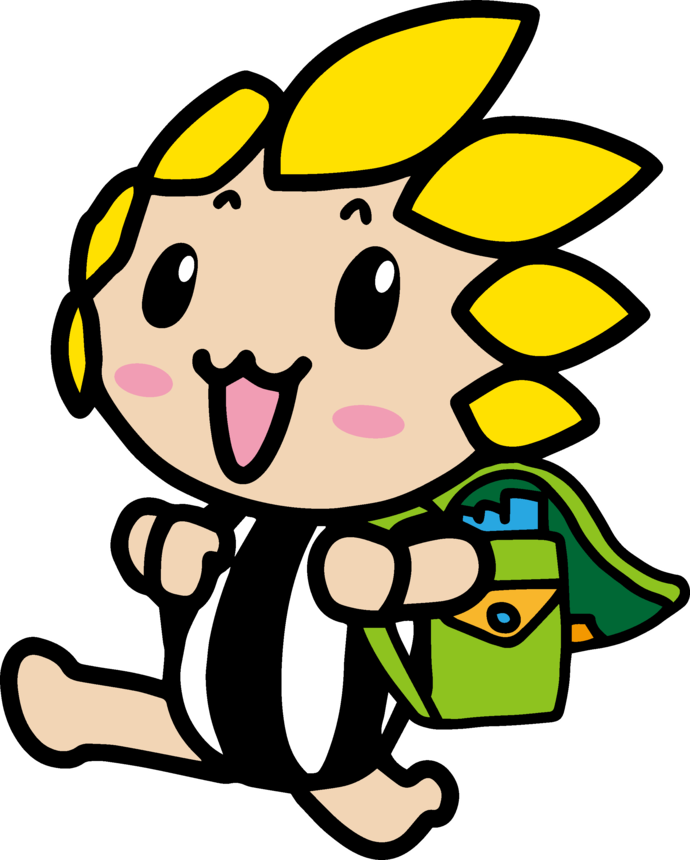 ランドセルを背負って走っているざまりん