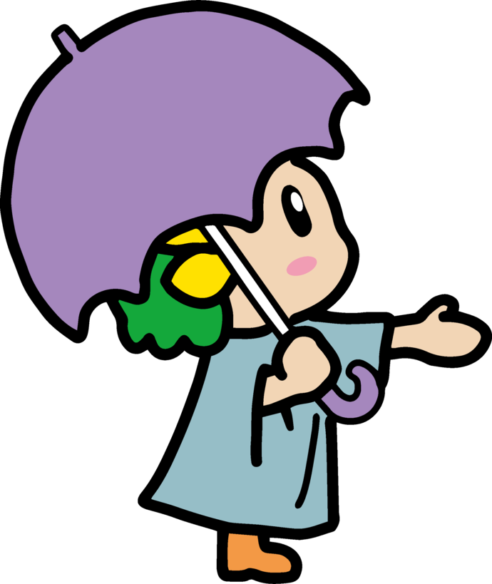 カッパを着て傘をさすざまりん