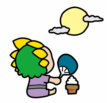 浴衣を着てお月見をするざまりん