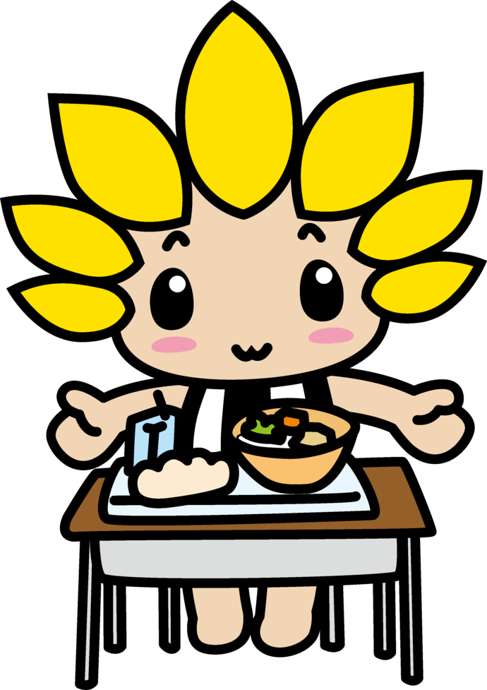 給食を見てほほえむざまりん